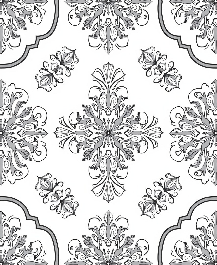 Monochromatic Floral Medallion Symmetry Rug