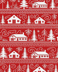 Festive Red White Village Trees Rug