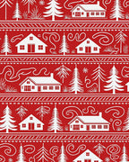 Festive Red White Village Trees Rug