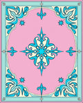 Pink Aqua Floral Scroll Medallion Rug