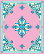 Pink Aqua Floral Scroll Medallion Rug