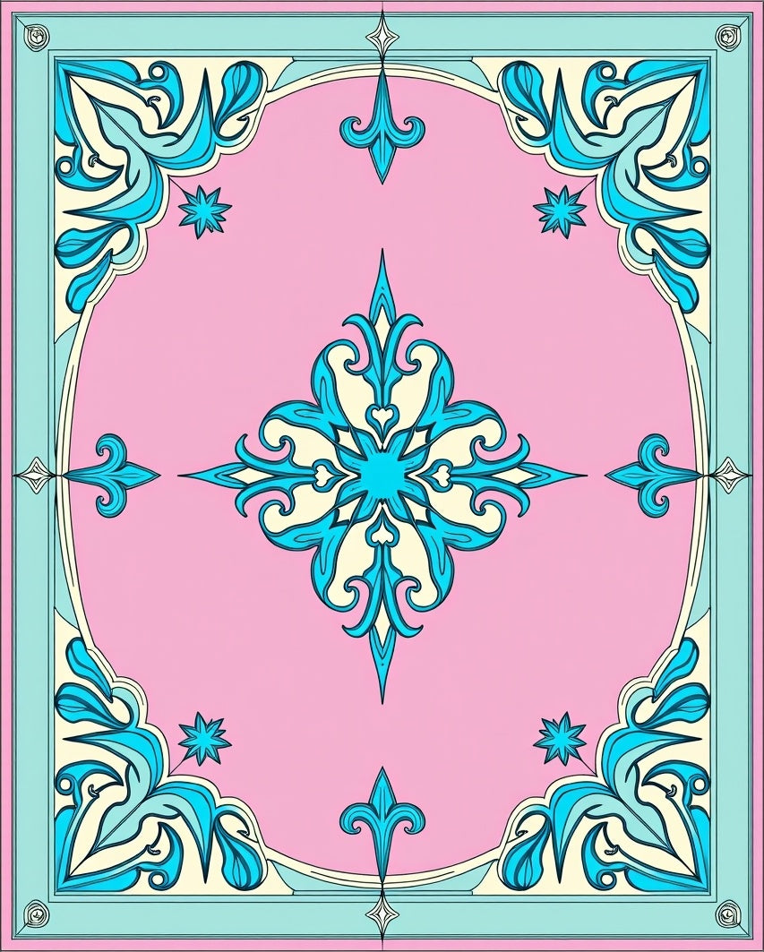 Pink Aqua Floral Scroll Medallion Rug