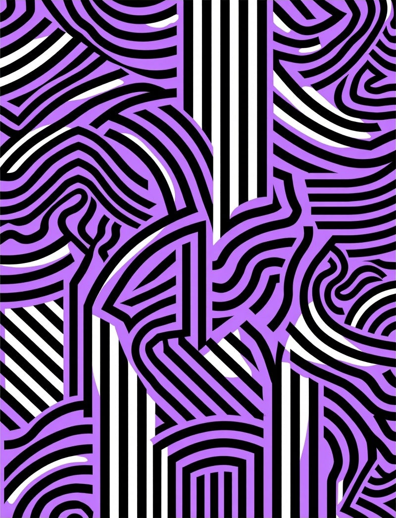 Purple Black White Wavy Stripe Overlay Rug