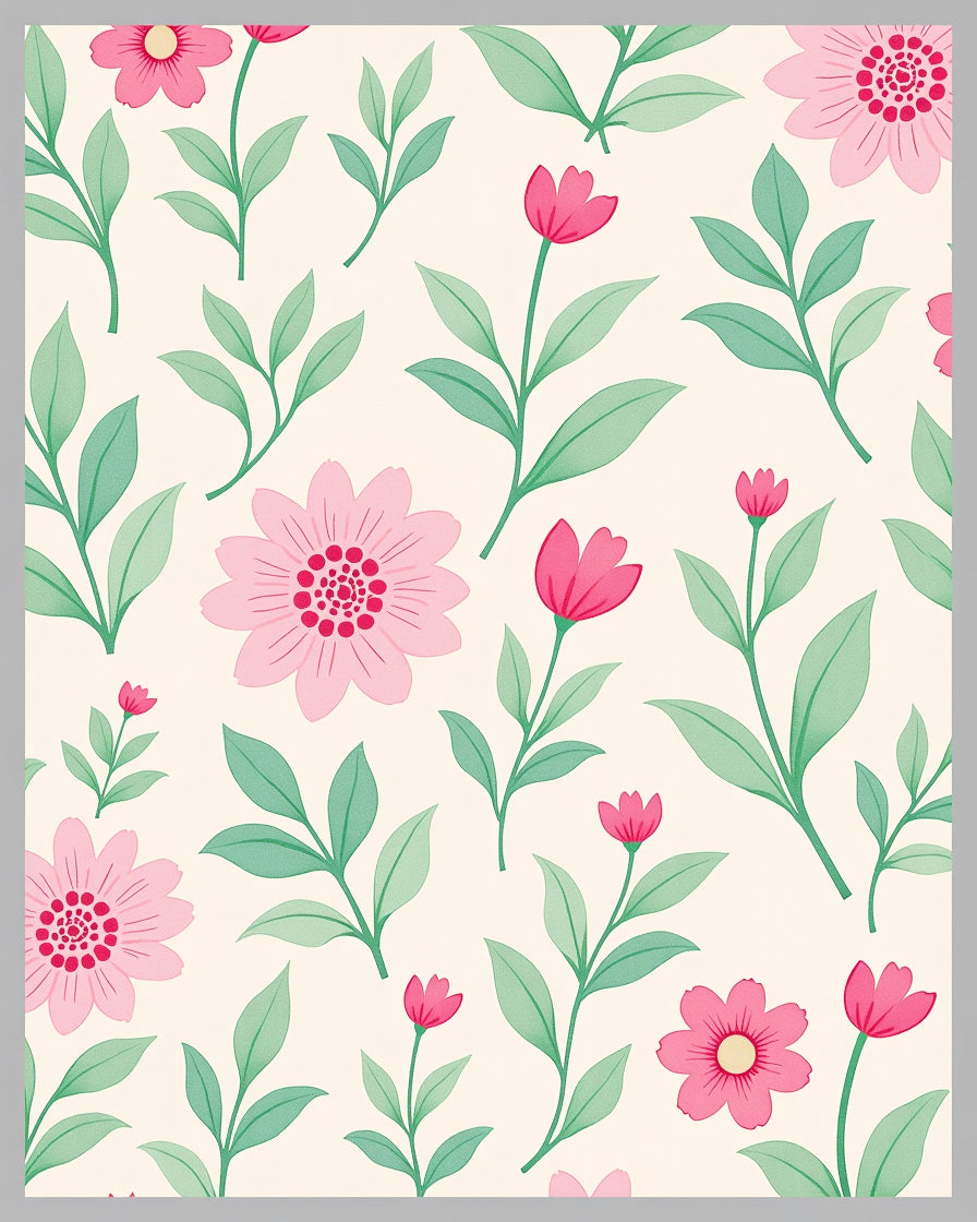 Sweet Pink Floral Cream Botanical Rug