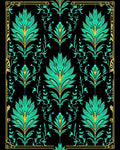 Art Nouveau Teal Floral Emerald Accents Rug