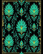 Art Nouveau Teal Floral Emerald Accents Rug