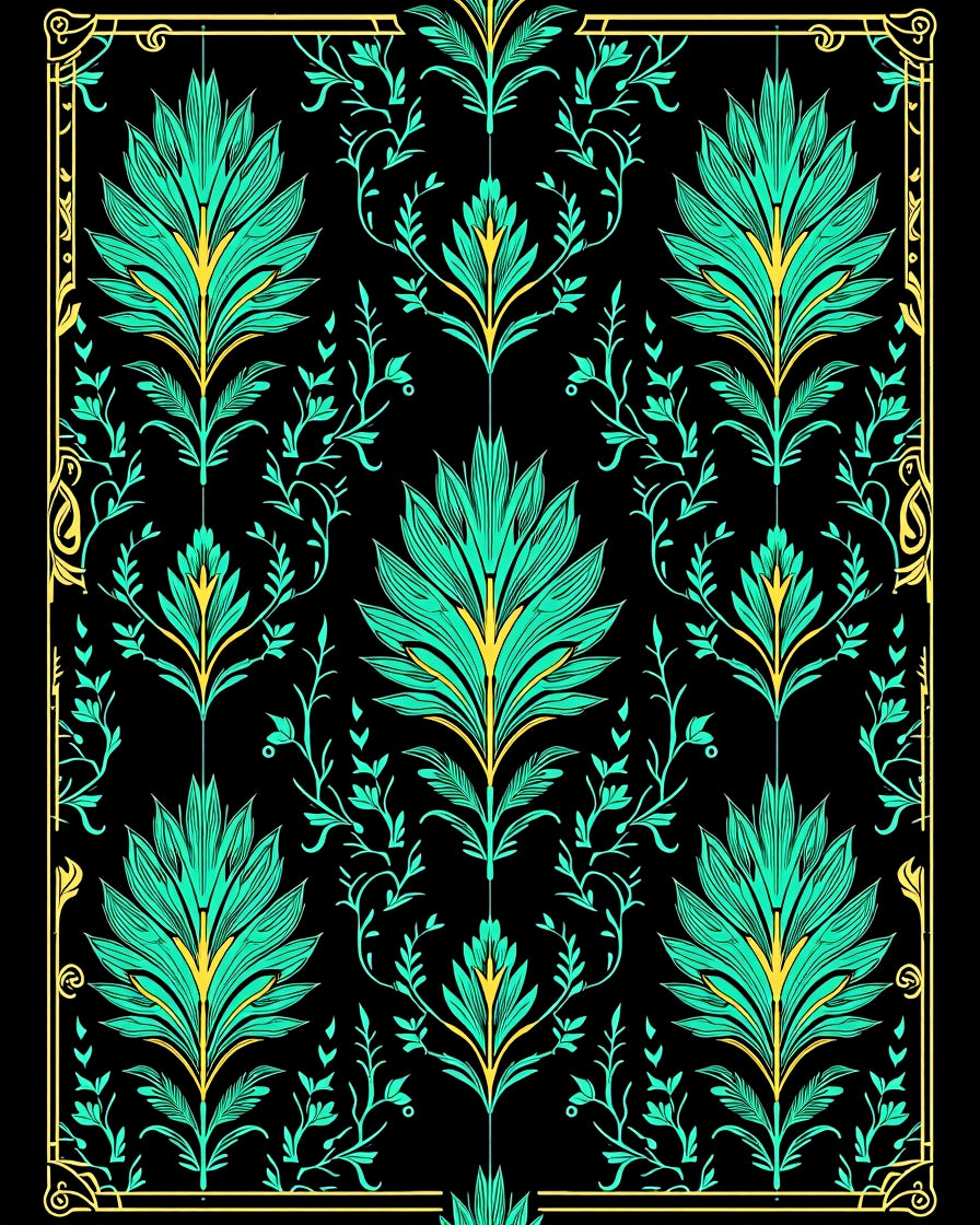 Art Nouveau Teal Floral Emerald Accents Rug