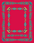 Vibrant Teal Floral Border Red Rug