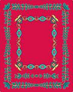 Vibrant Teal Floral Border Red Rug