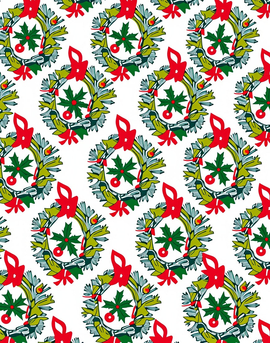 Festive Red Green Holly Wreath Garland Rug