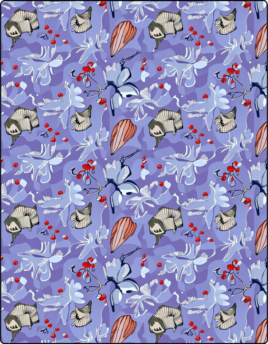 Whimsical Blue Butterfly Berry Branch Rug