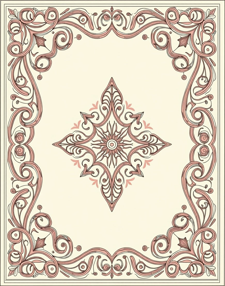 Ornate Pink Blossom Medallion Frame Rug