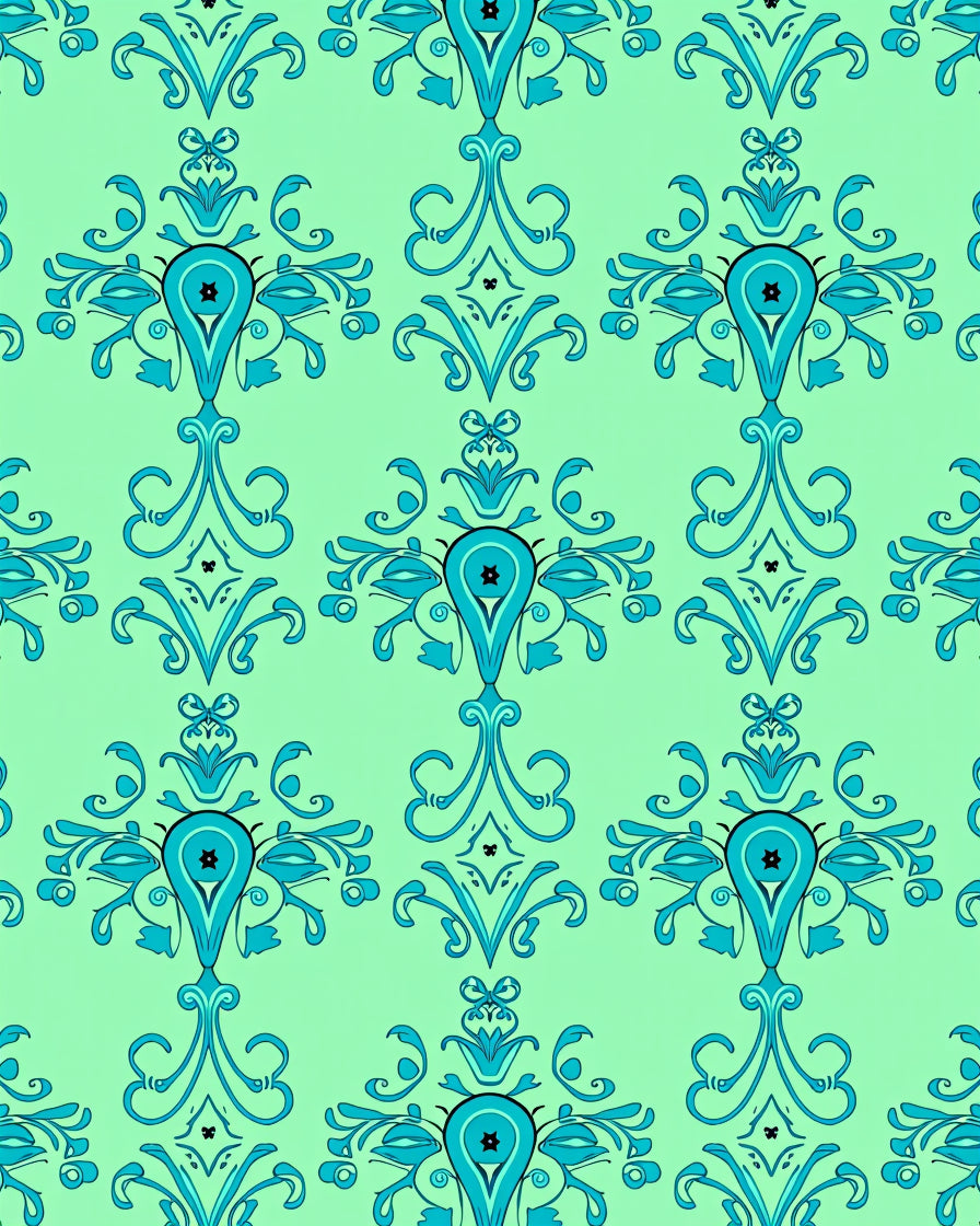 Aqua Teal Ornate Damask Rug