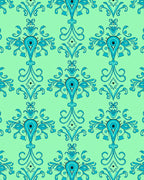 Aqua Teal Ornate Damask Rug