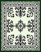 Black Elegant Floral Scroll Border Rug