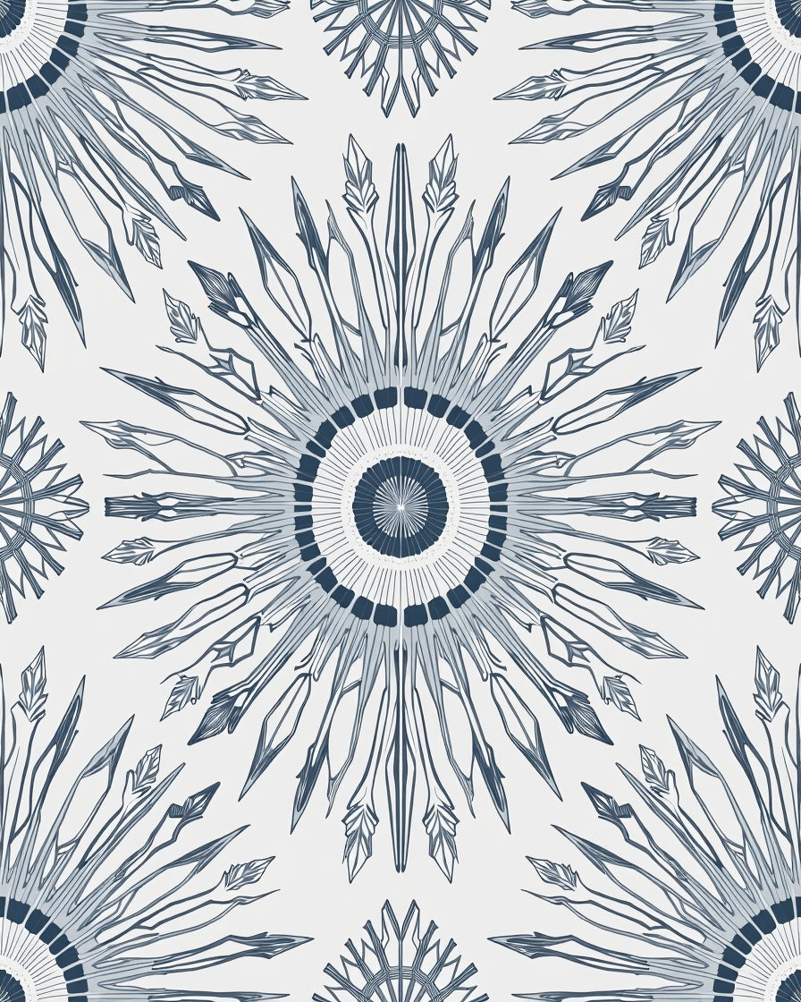 Navy Blue Radial Sunburst medallion Rug