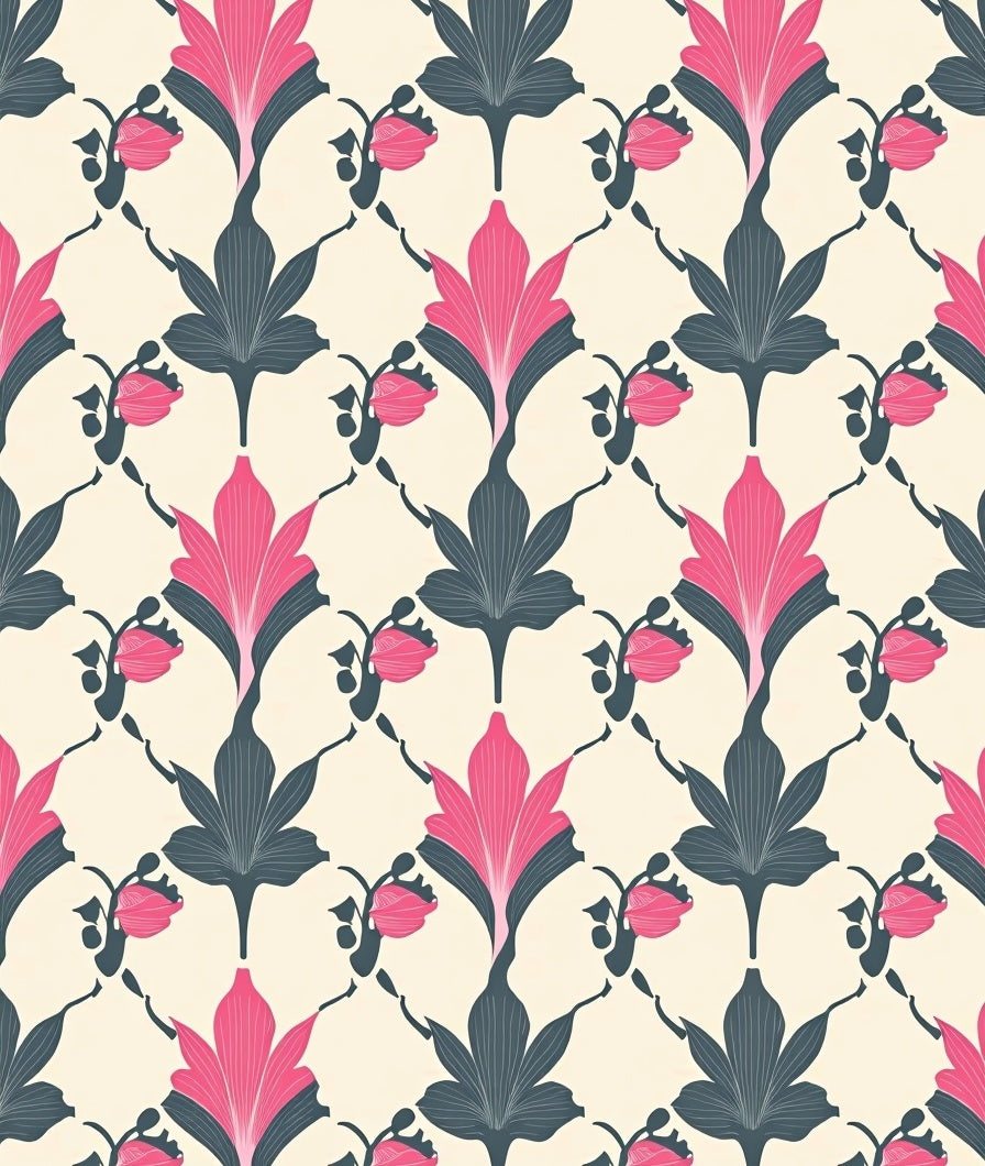 Art Nouveau Pink Blue Floral Lattice Rug