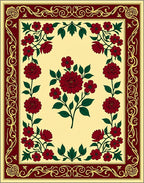 Rich Crimson Floral Border Cream Rug