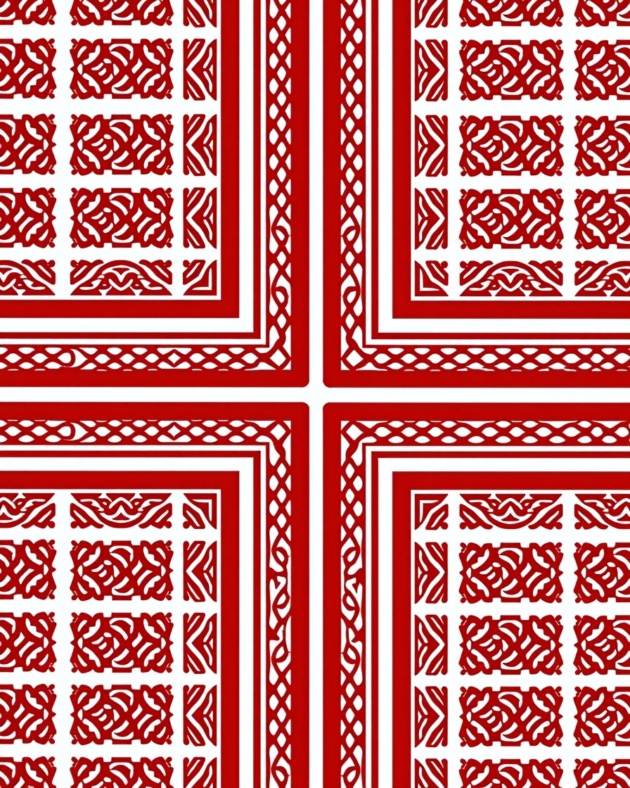 Red Interlocking Geometric Scroll Rug