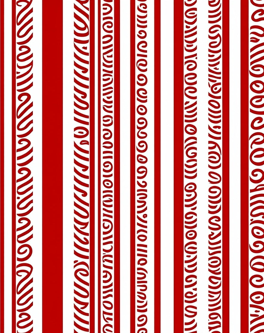 Red White Scroll Stripe Rug