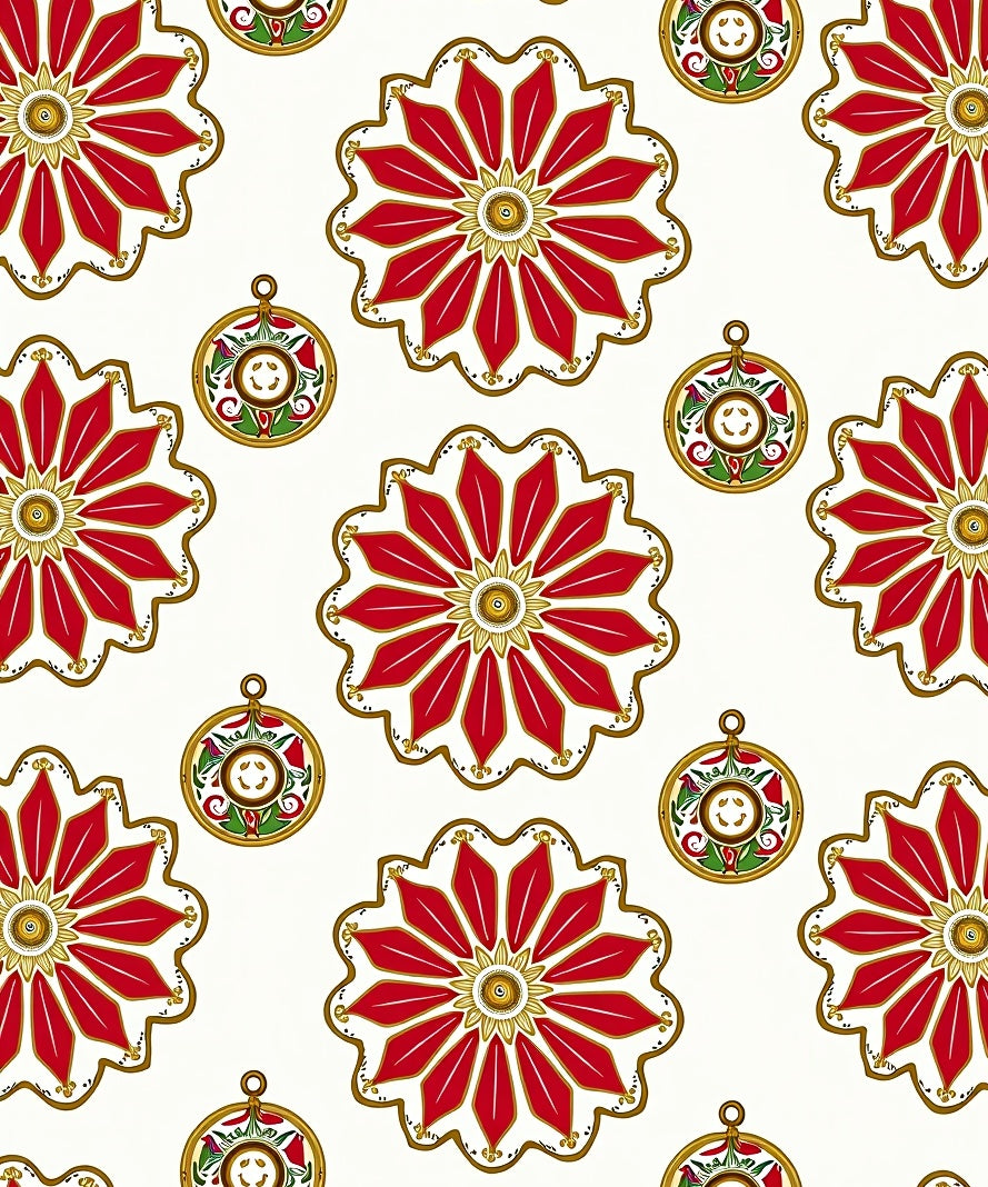 Festive Red Golden Floral Medallions Rug