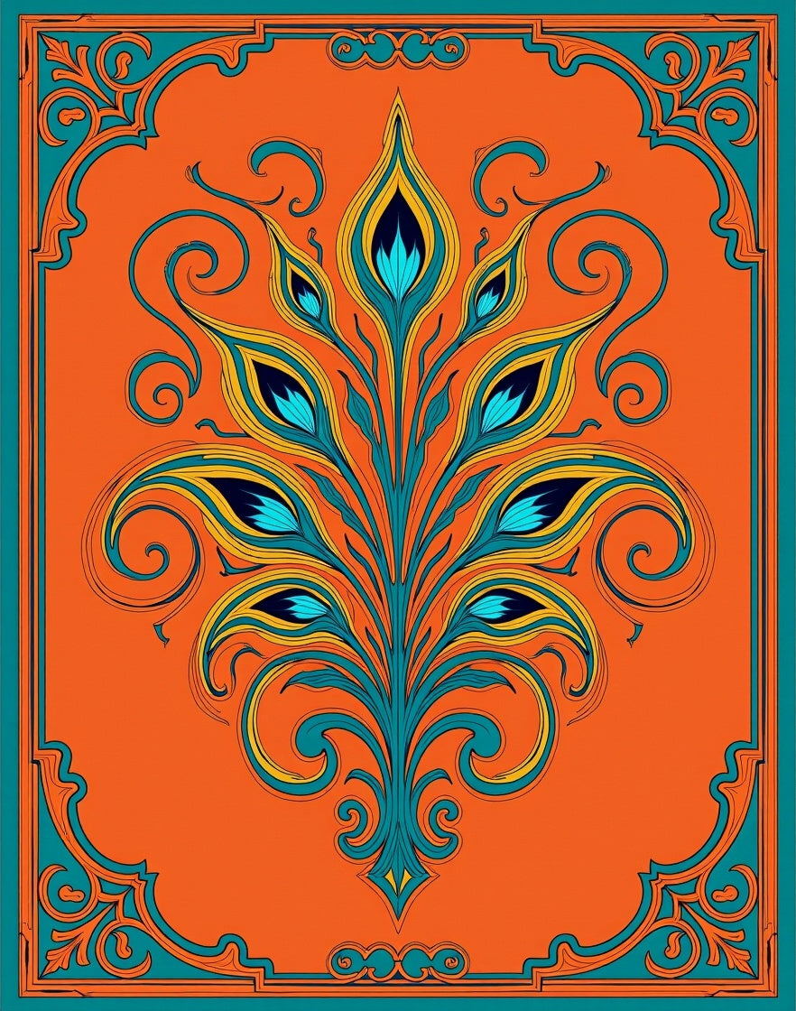 Vibrant Teal Peacock Feather Medallion Rug