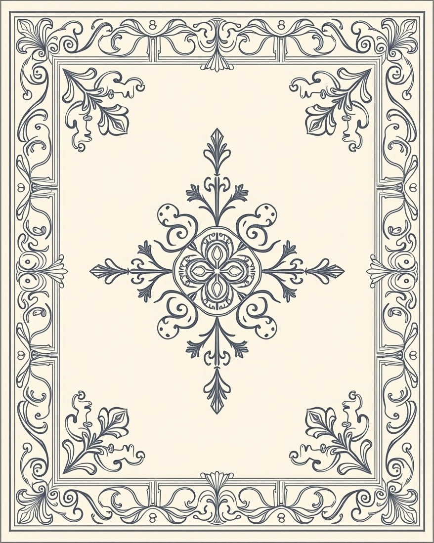 Ornate Blue Floral Medallion Frame Rug