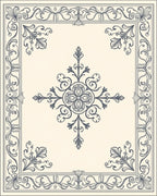 Ornate Blue Floral Medallion Frame Rug