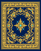 Royal Blue Golden Floral Medallion Rug