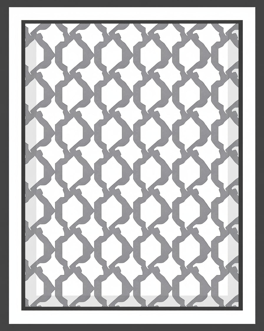 Geometric White Gray Lattice Rug