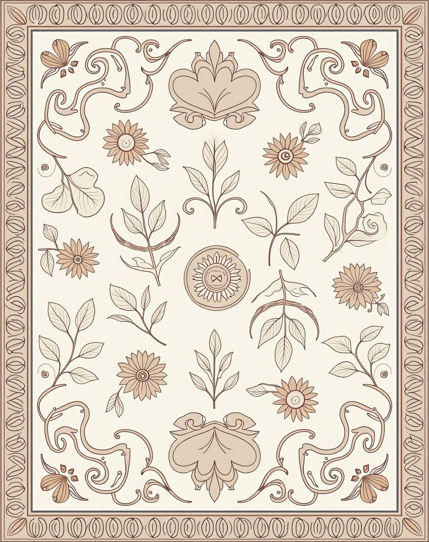 Neutral Floral Vine Border Rug