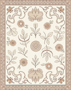 Neutral Floral Vine Border Rug