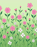Pink White Flowers on Green Gradient Rug