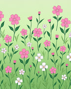 Pink White Flowers on Green Gradient Rug