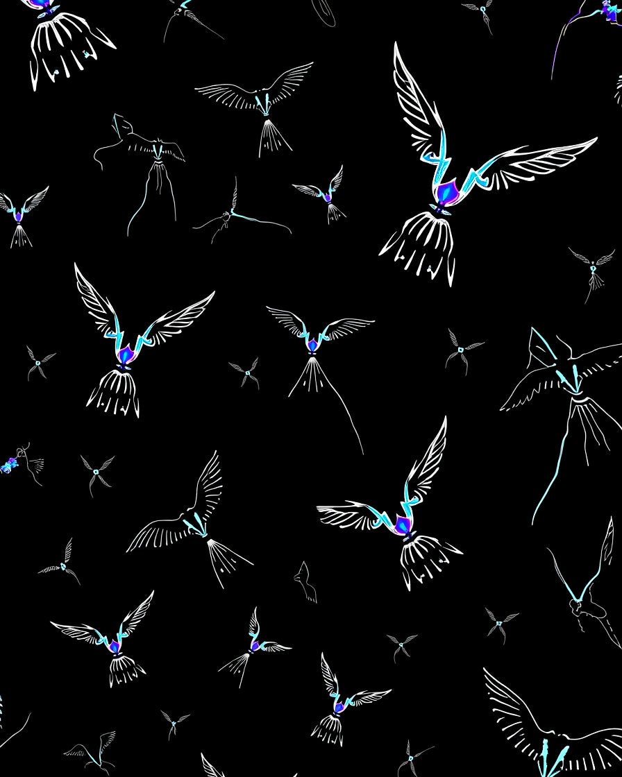 Ethereal Winged Birds Gradient Accents Rug