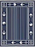 Navy White Vertical Stripe Symbolic Medallion Rug