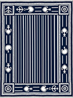 Navy White Vertical Stripe Symbolic Medallion Rug