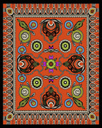 Vibrant Orange Floral Medallion Geometric Rug