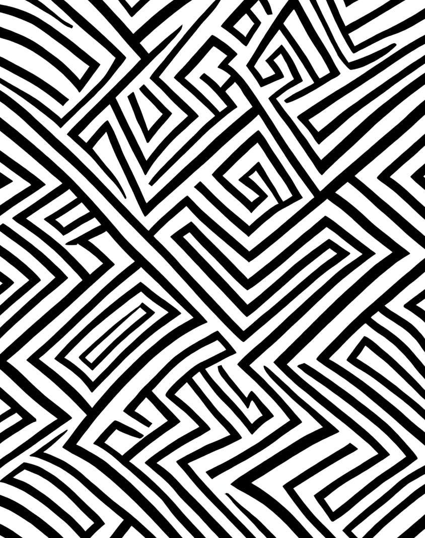 Bold Linear Labyrinth Black White Rug