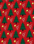 Green Trees Gold Ornaments Red Background Rug