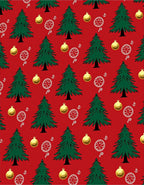Green Trees Gold Ornaments Red Background Rug