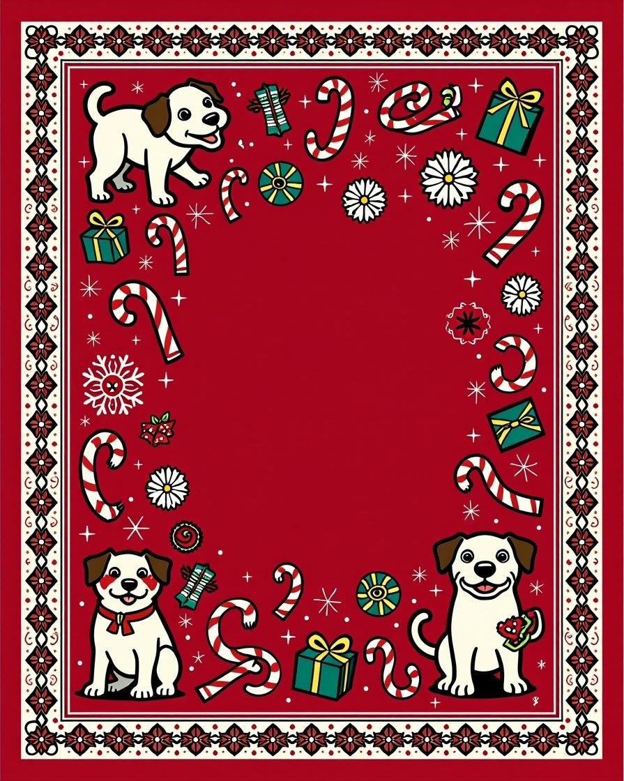 Red Merry Dogs Candy Canes Gifts Rug