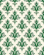 Green Floral Scroll Damask Rug