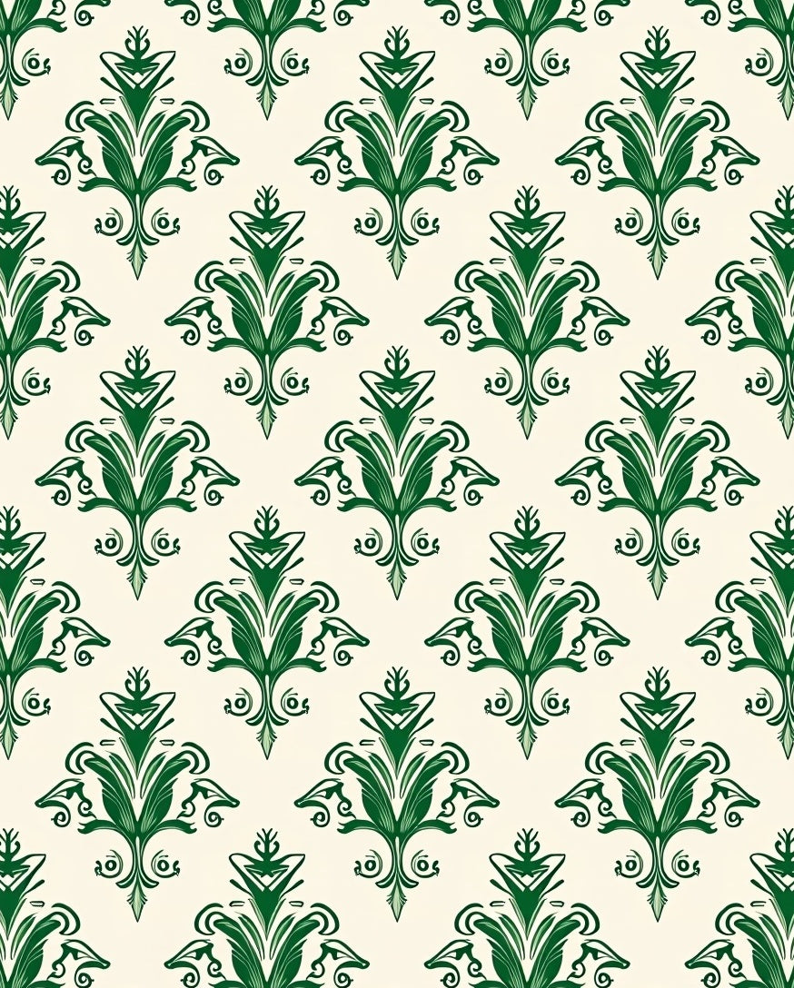 Green Floral Scroll Damask Rug