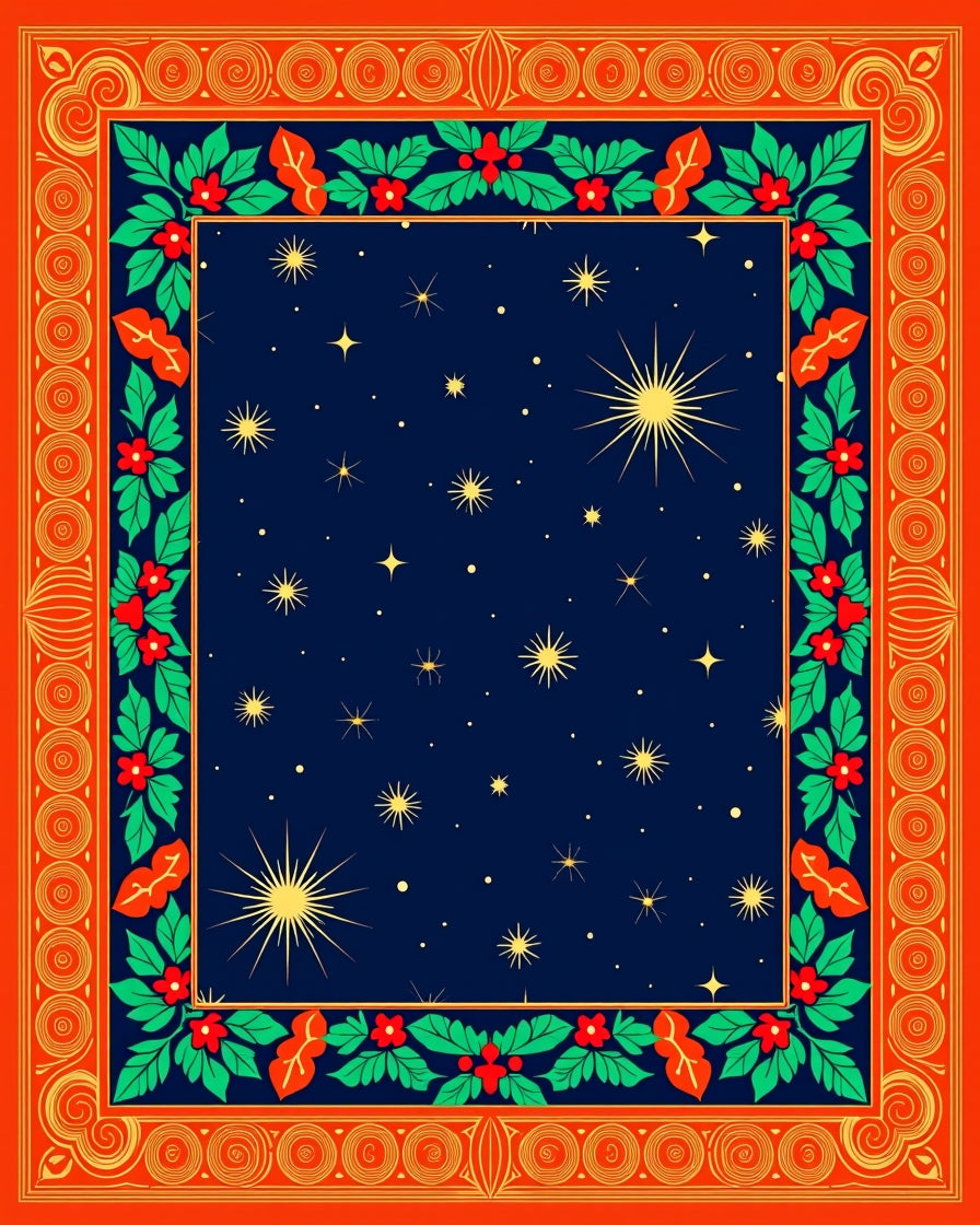 Ornate Red Gold Holly Starry Night Rug