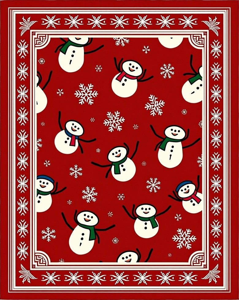 Christmas Snowman Snowflake Red Accent Rug