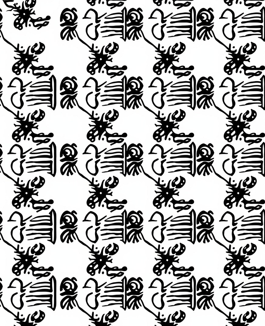 Primitive Black And White Glyph Art Rug