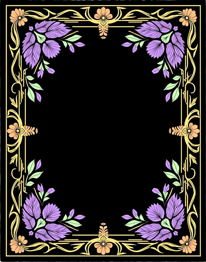 Art Nouveau Black Floral Border Rug