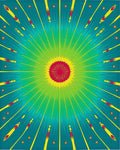 Radiant Sunburst Teal Yellow Red Rug