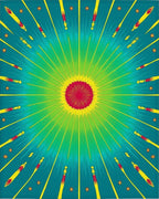 Radiant Sunburst Teal Yellow Red Rug